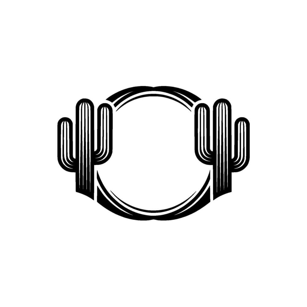 Minimalist Cactus Frame , Desert , Black and White vector