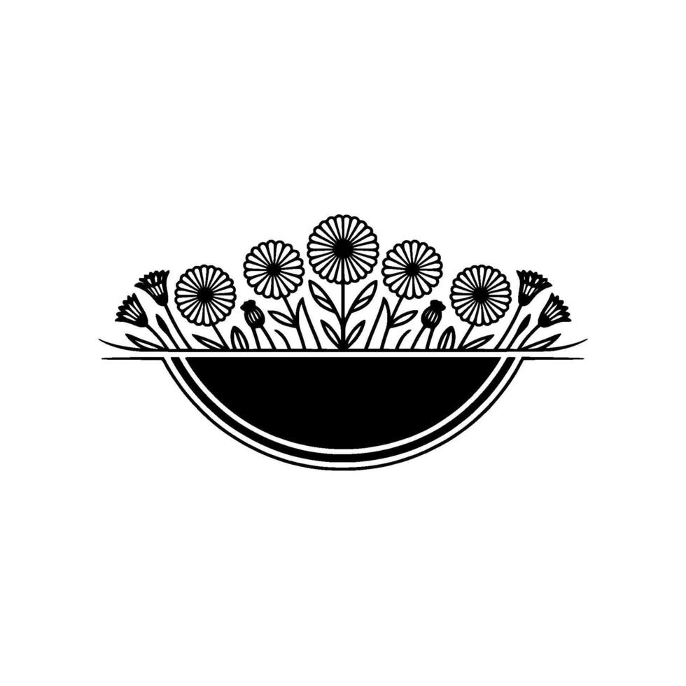 Floral Badge Black and White vector