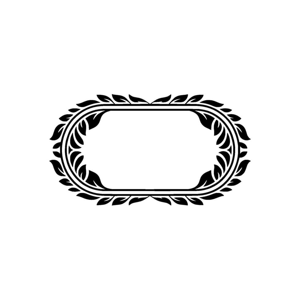 Elegant Black Floral Frame on White Background, Oval vector