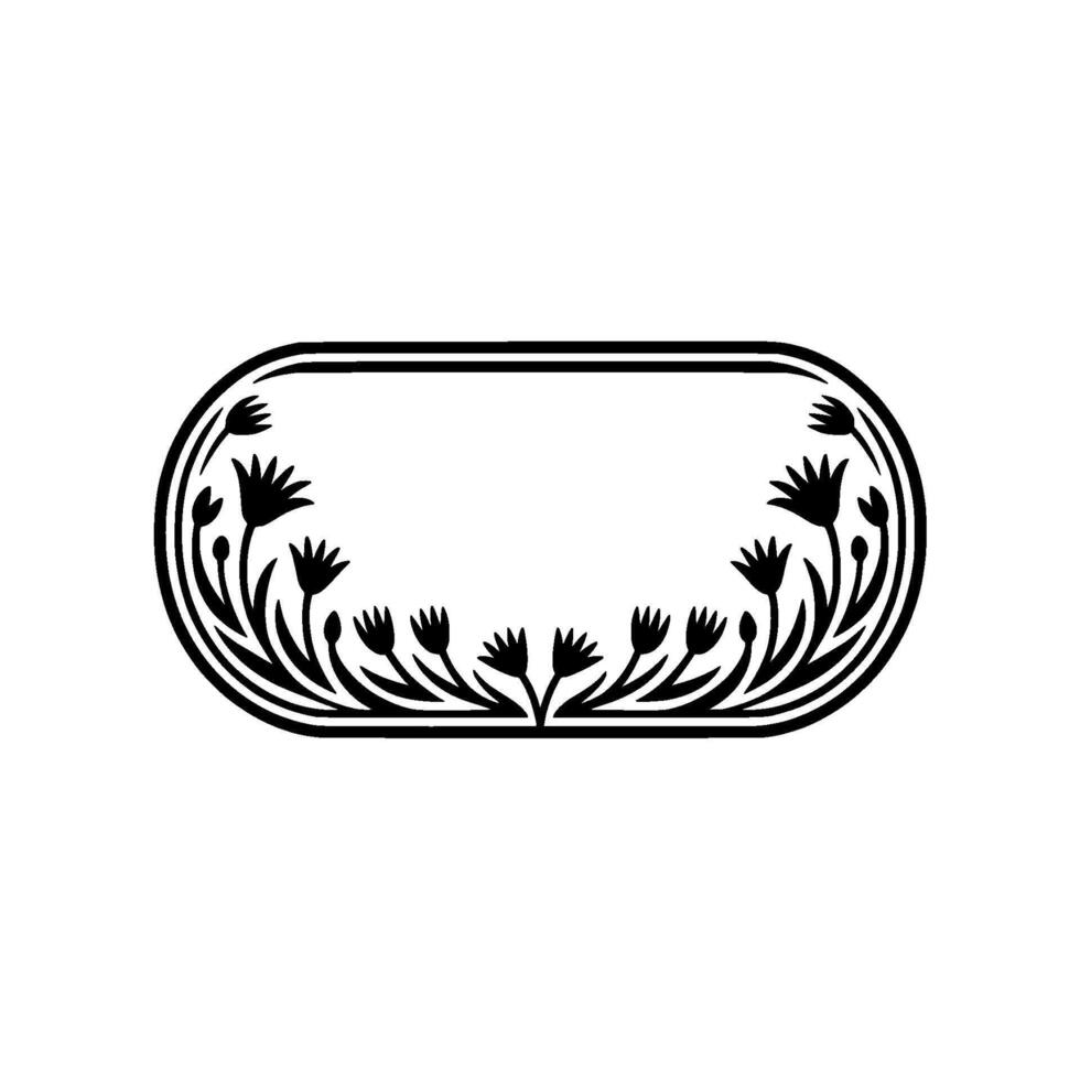 Elegant Floral Oval Frame, Black and White Minimalist vector