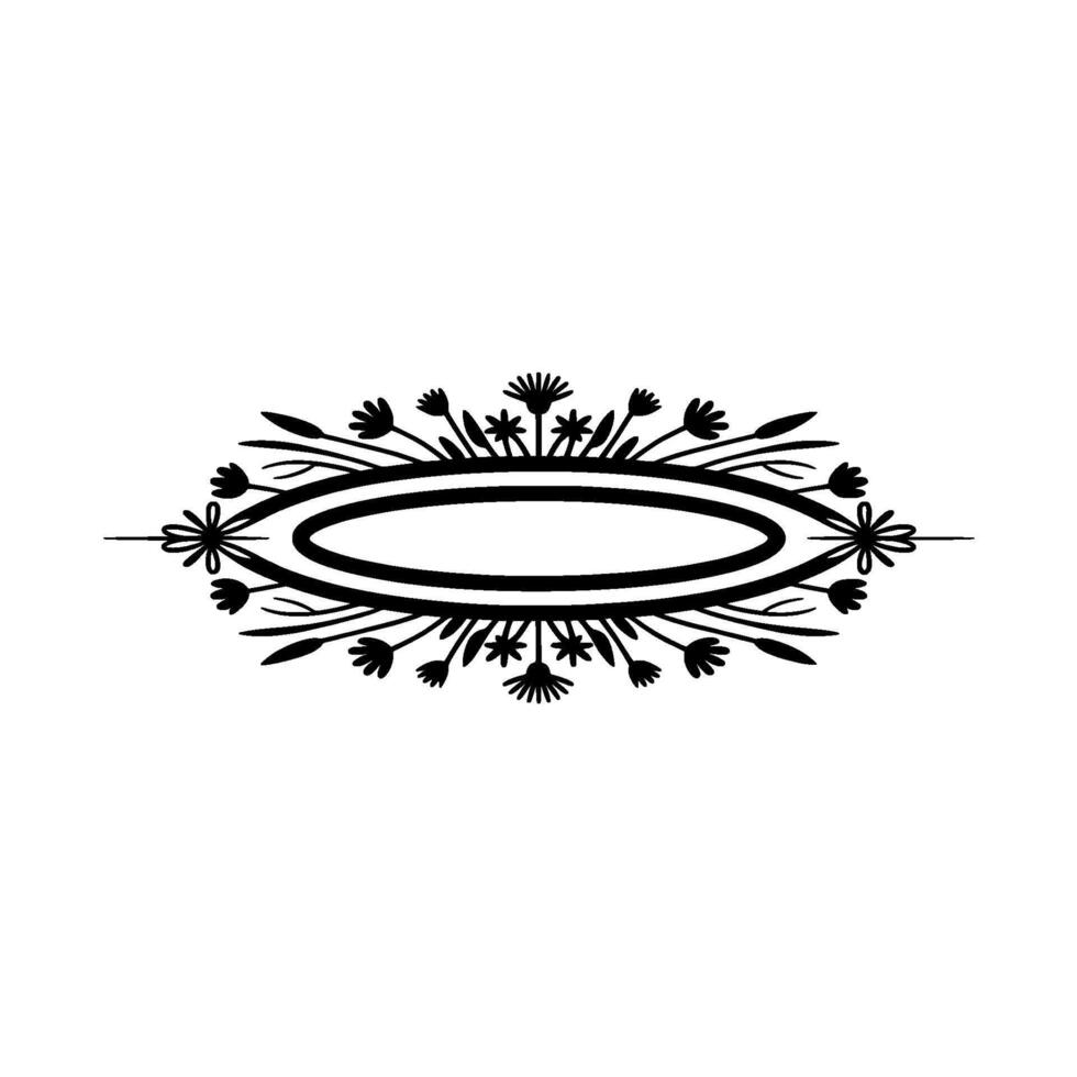 Minimalist Floral Oval Frame, Elegant Black White vector