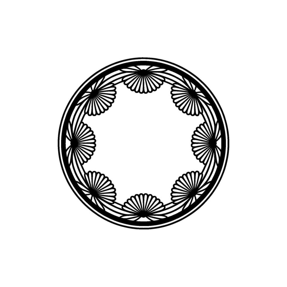 Abstract Circular Pattern Floral Motif in Black and White vector