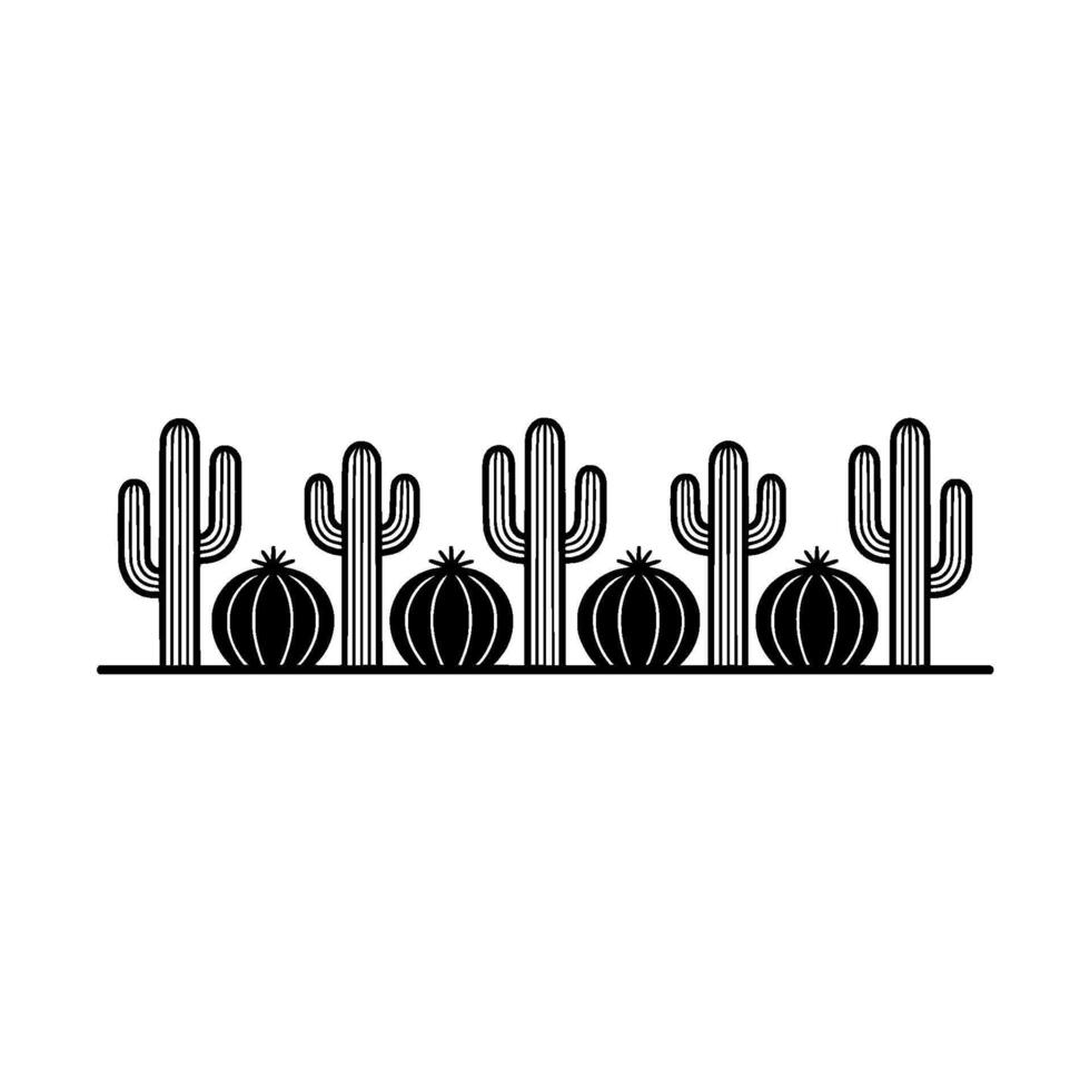 Minimalist Desert Landscape Cactus Pumpkins, Line Art vector