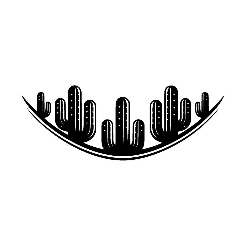 Stylized Cactus Border Southwestern , Black and White vector