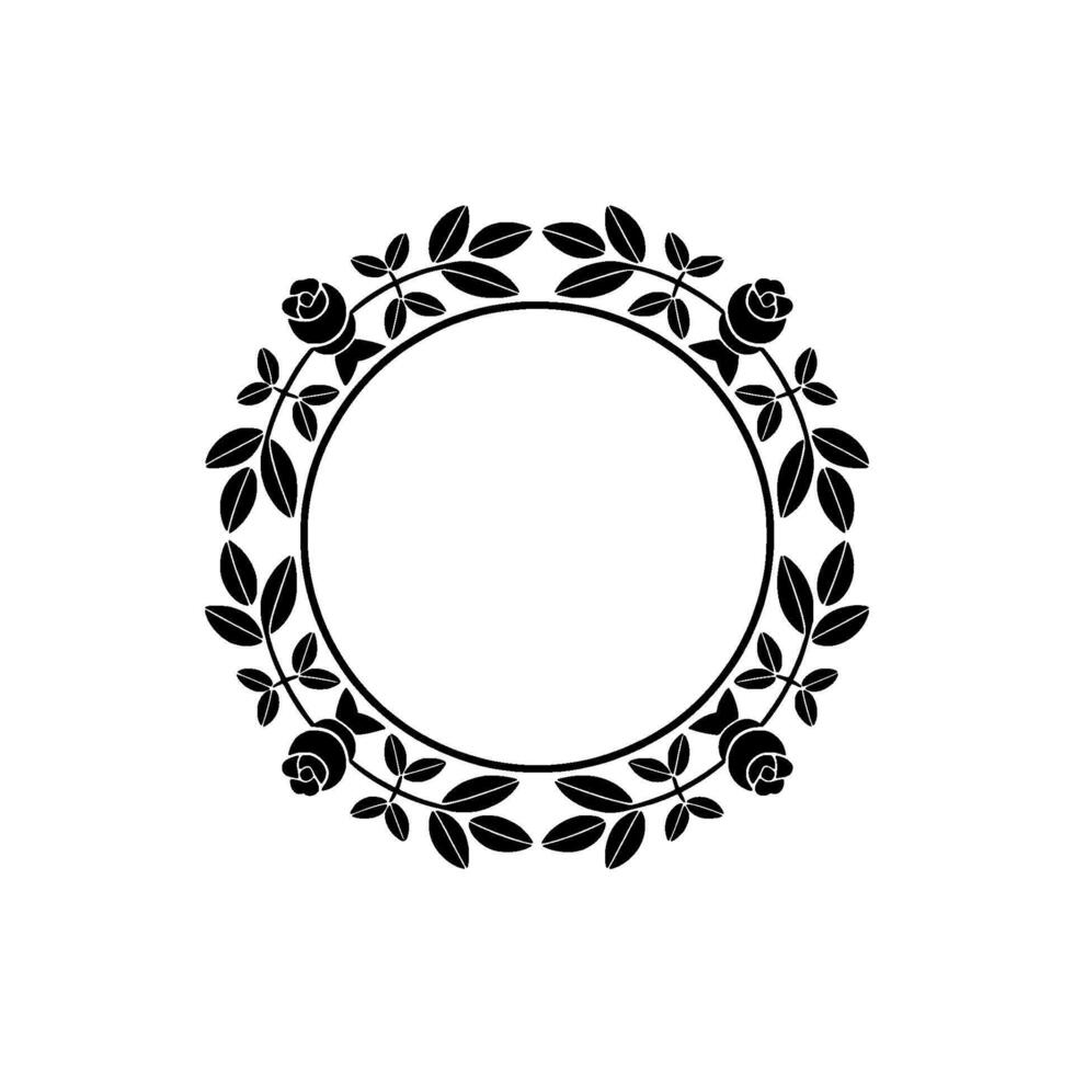 Elegant Black Floral Circle Frame on White Background, Wreath vector