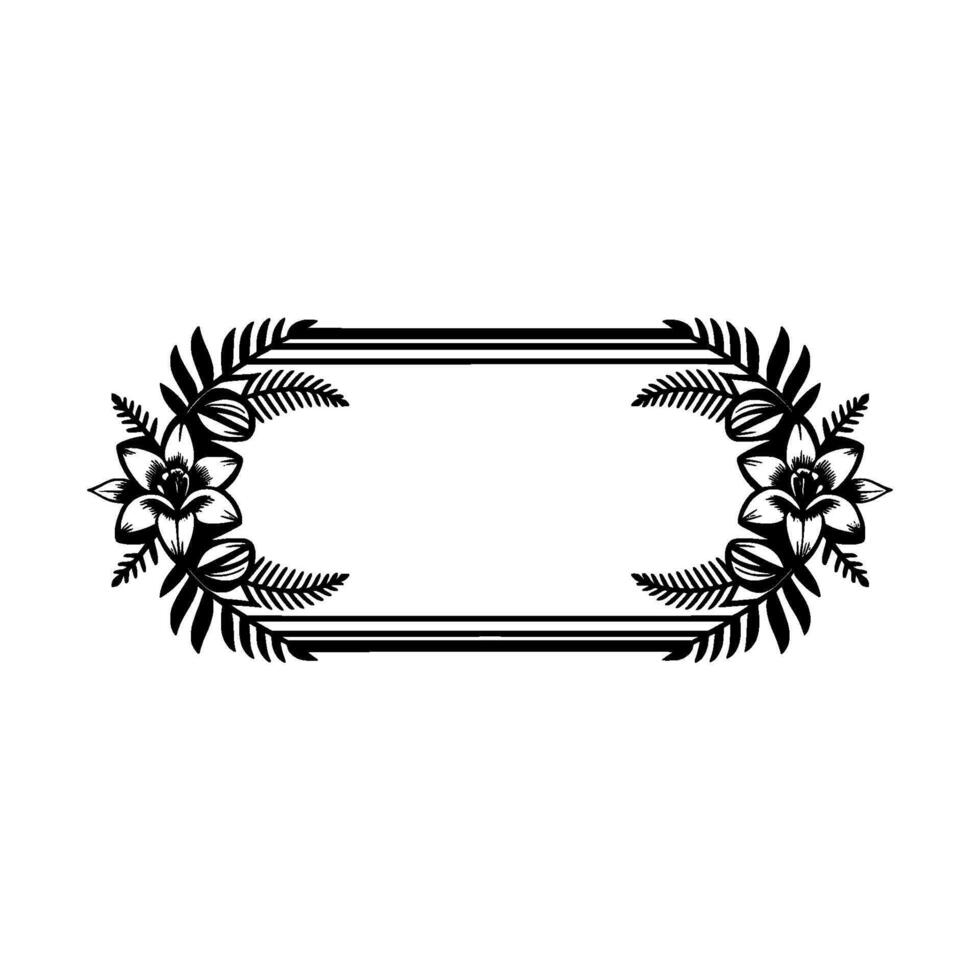 Elegant Floral Frame Illustration, Black White, Decorative, Lily vector