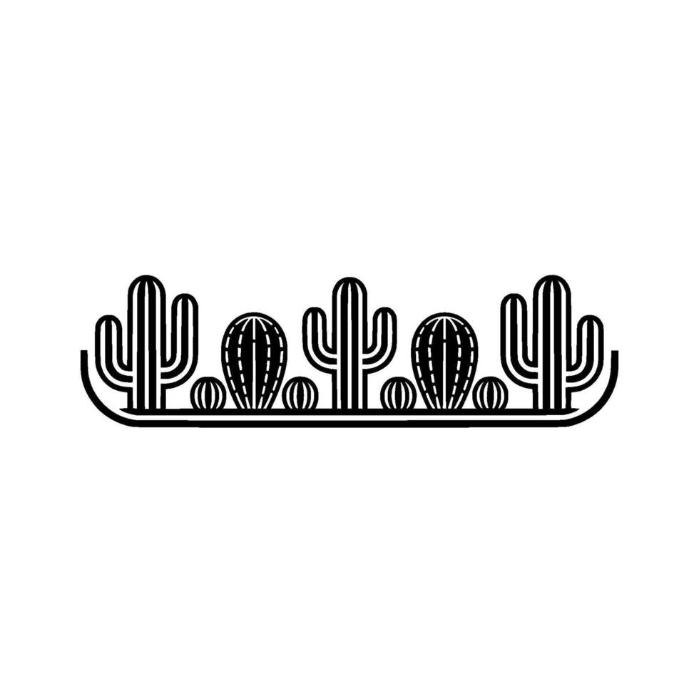 Minimalist Cactus Garden Line Art - Black White vector