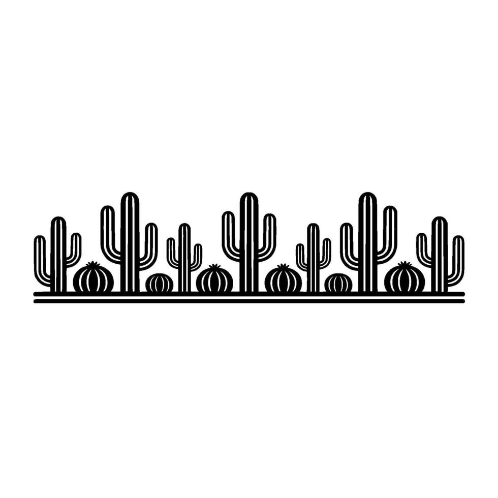 Minimalist Desert Border Black Cactus Saguaro on White Background vector