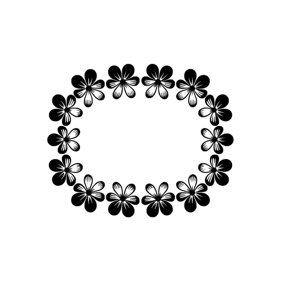 Floral Oval Frame Black and White, Minimalist, Flowers vector