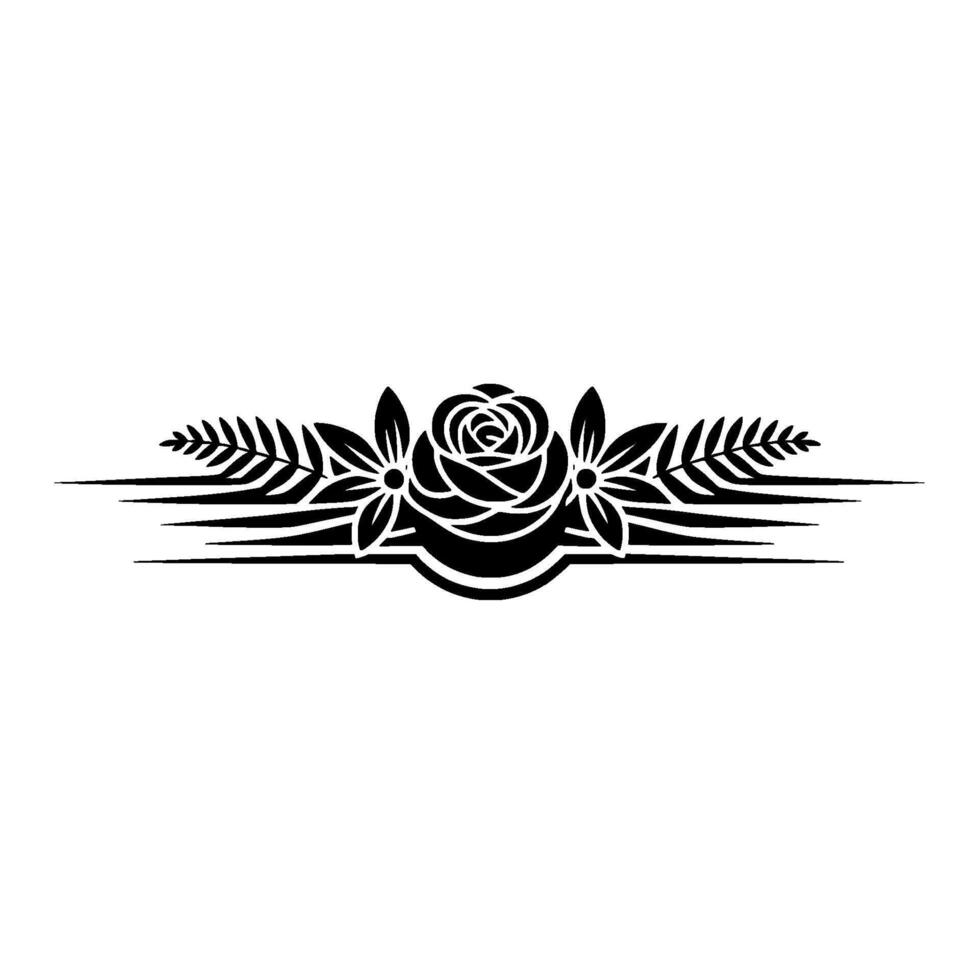 Floral Line Art Border Elegant Rose, Ferns, Flowers on White vector