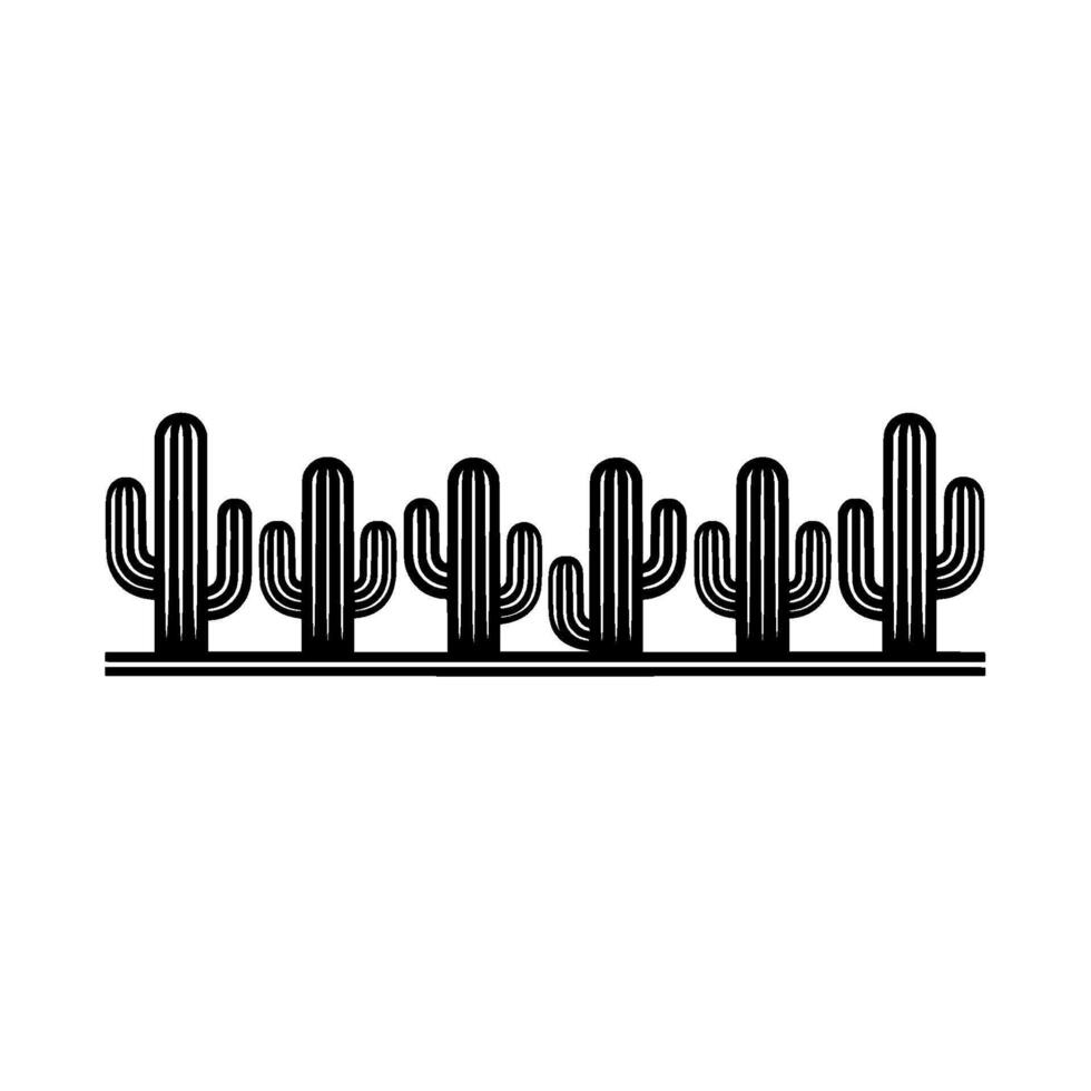 Minimalist Line Art Cactus Border, Black White vector