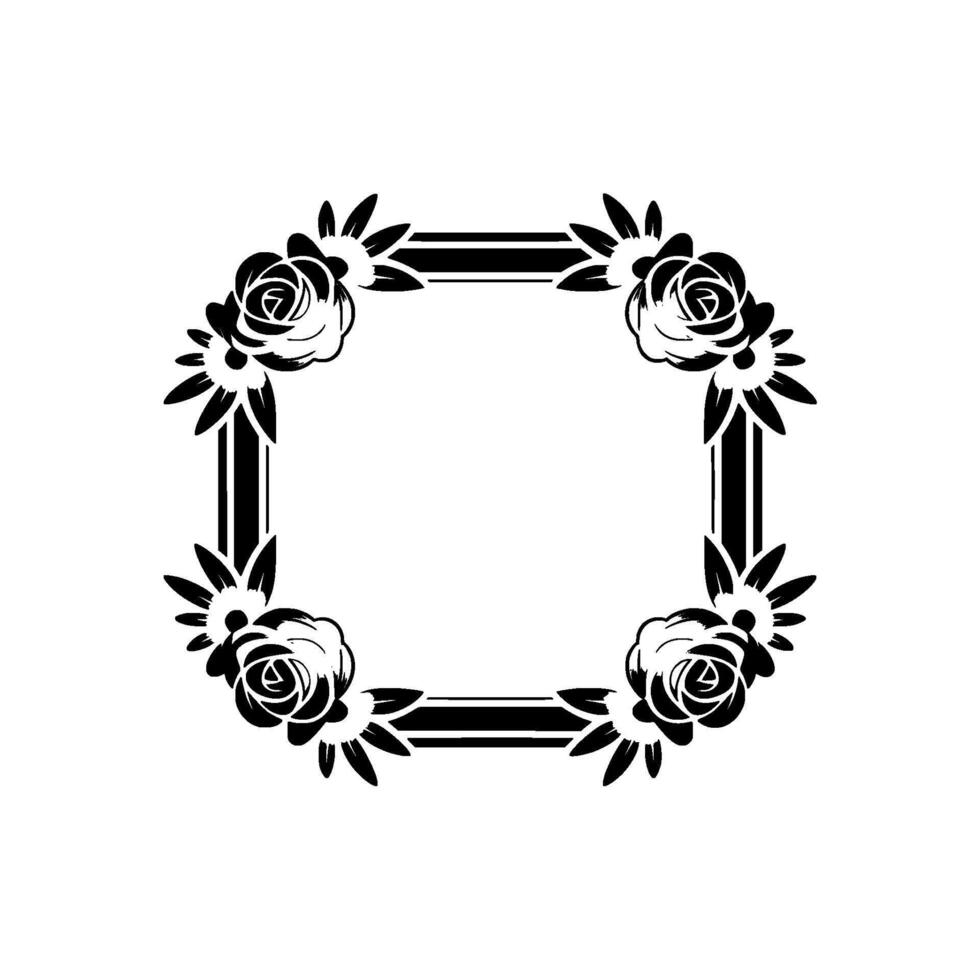 Elegant Floral Frame Black White Rose Motif, Decorative Element vector