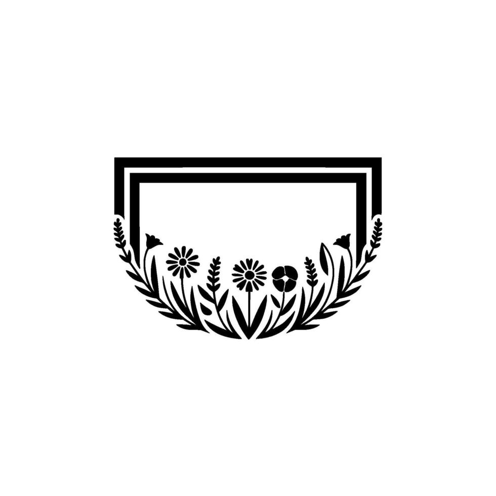 Floral Frame with Black Silhouette on White Background vector