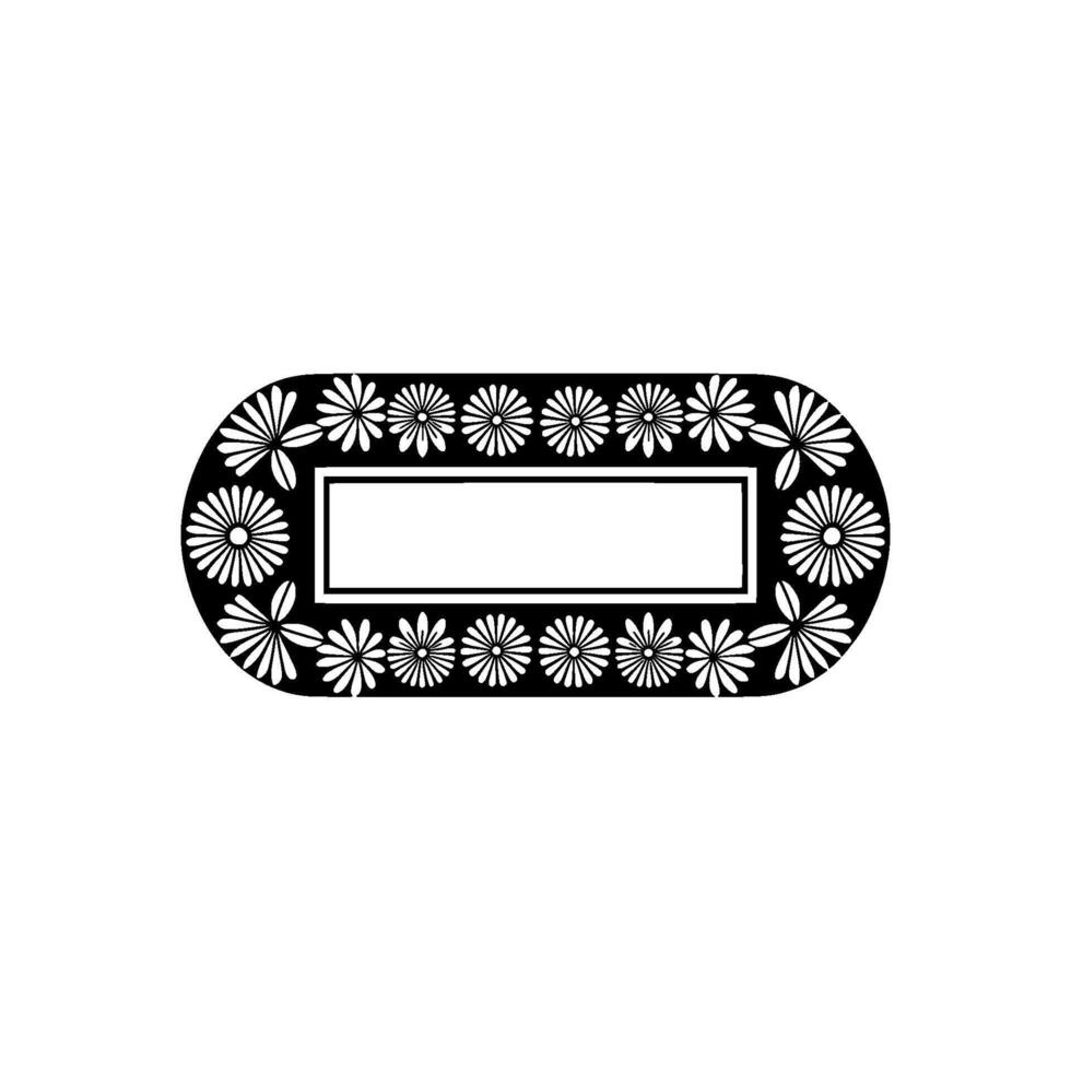 Floral Oval Frame, Black and White, Minimalist - Flowers vector