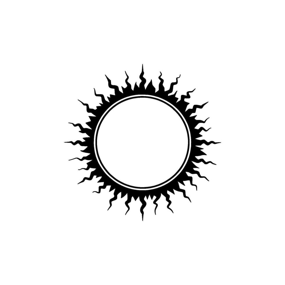 Black Sunburst Circle Frame on White, Minimalist Emblem vector