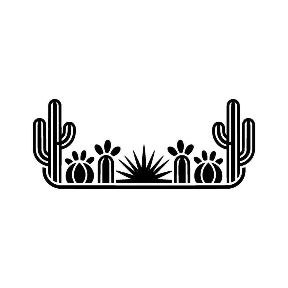 Minimalist Desert Cactus Succulent Border, Black and White vector
