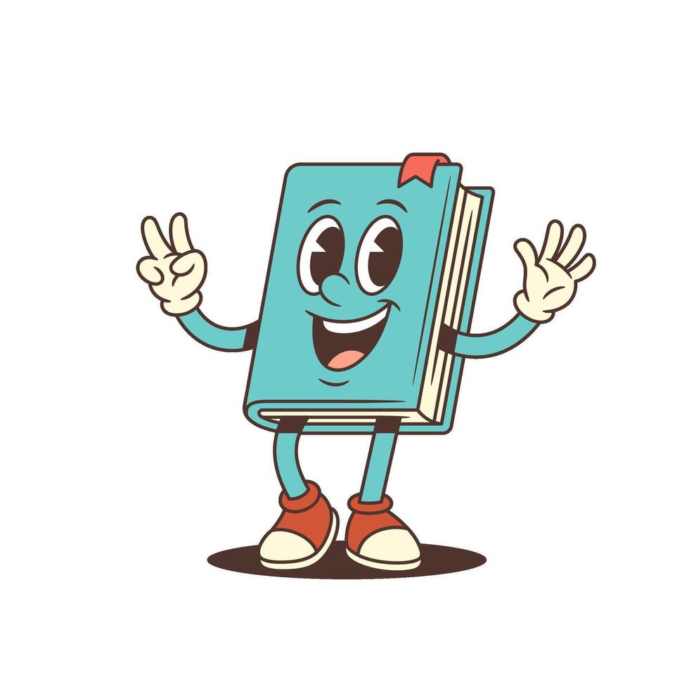 Happy Blue Cartoon Book Character Standing And Waving Hands With Victory Gesture Illustration vector