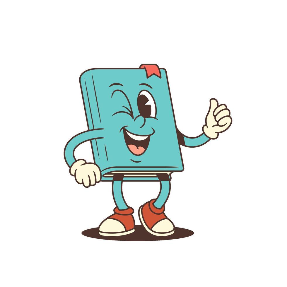 Blue Cartoon Book Mascot With Red Sneakers Winking And Showing Thumbs Up Gesture Illustration vector