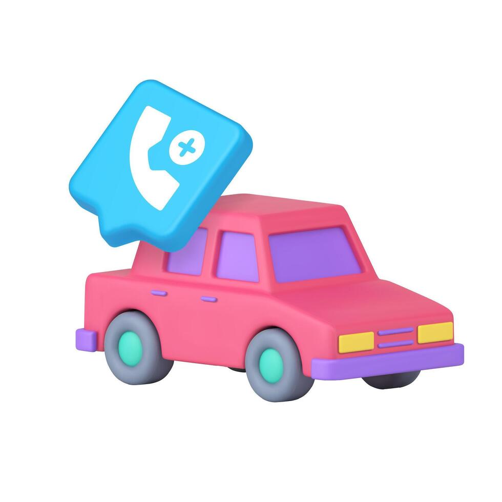 3d Realistic Icon With Pink Car And Blue Contact Button For Digital Business Or Marketing Use vector