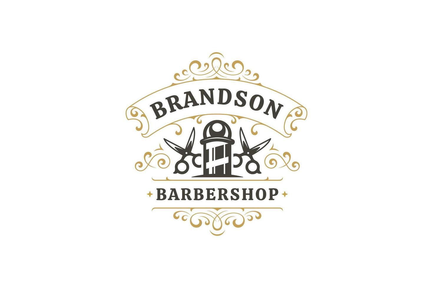 Vintage Retro Barbershop Logo Featuring Scissors and Barber Pole for Professional Grooming Services vector