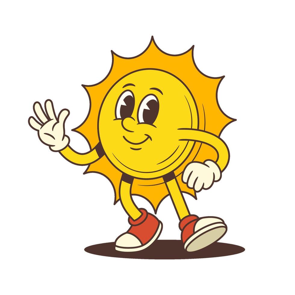 Calm Cartoon Sun Mascot Smiling And Showing Inviting Hand Gesture Illustration vector