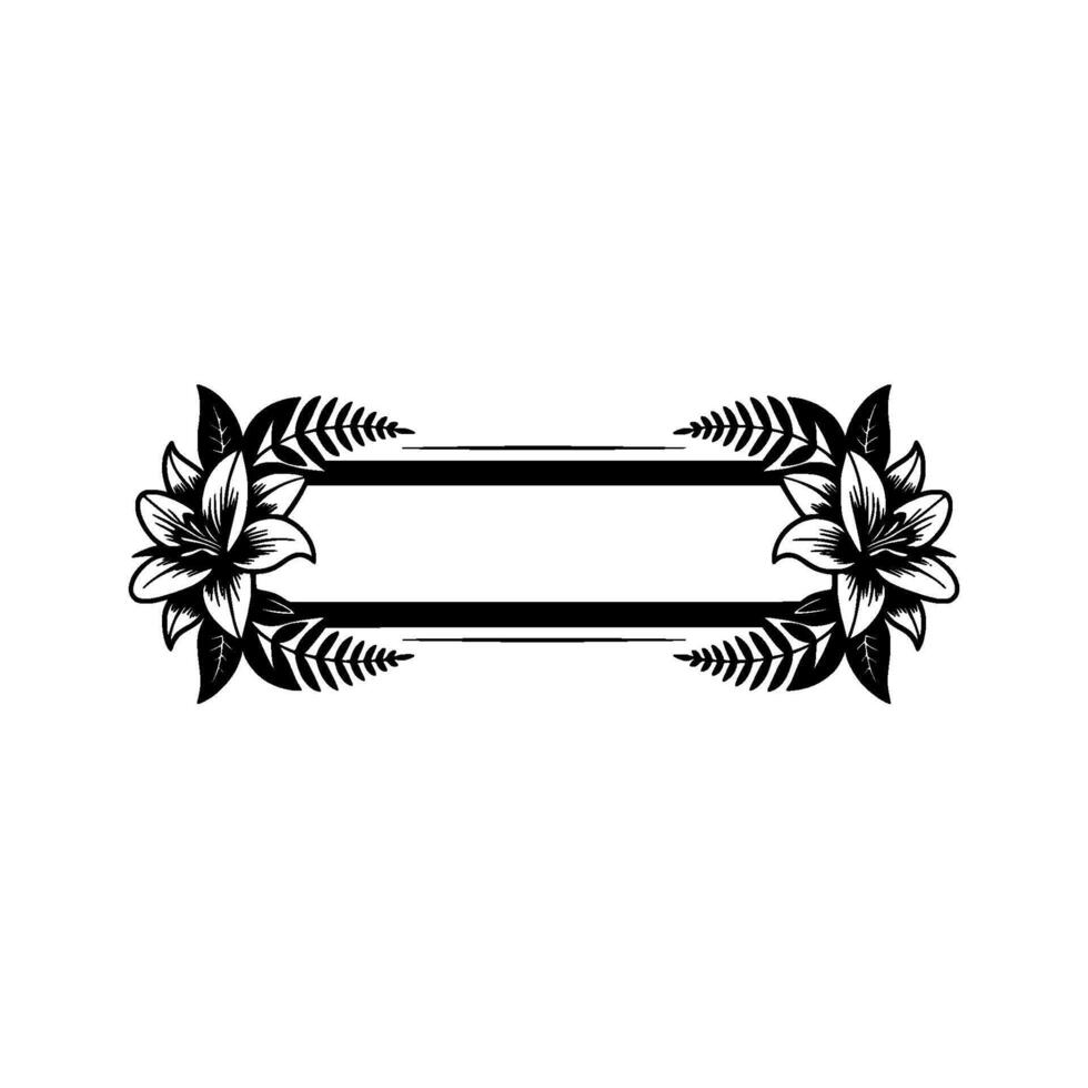 Elegant Floral Frame in Black and White, Lily vector