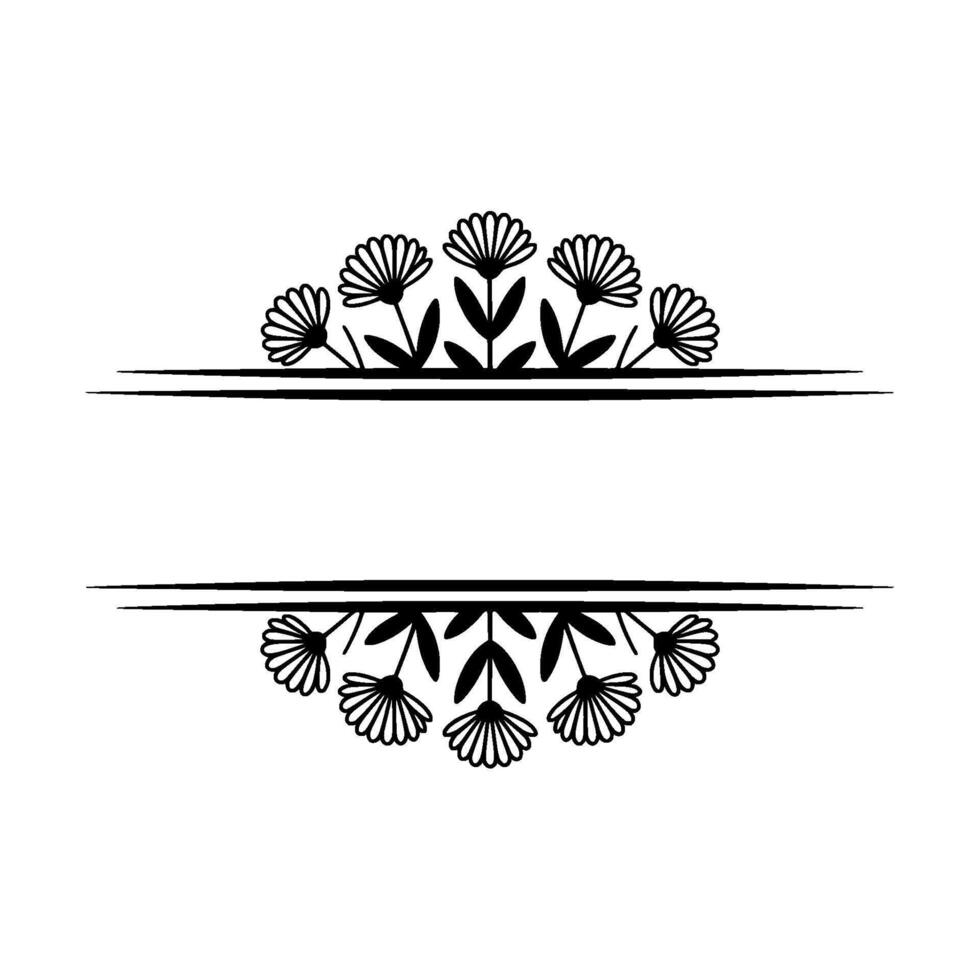Floral Divider Elegant Black and White Frame for Text or vector
