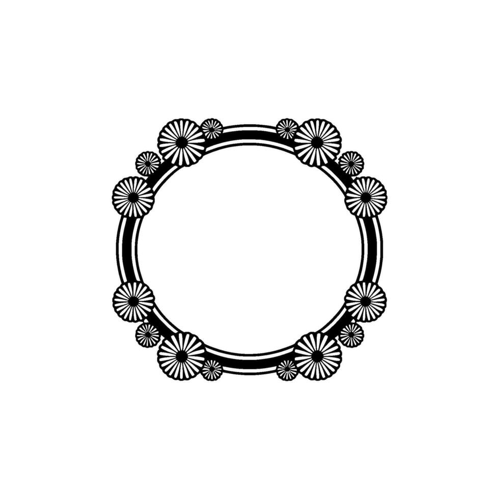 Floral Circle Frame, Minimalist Black and White, Flowers vector