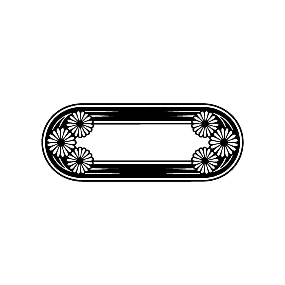 Floral Oval Frame in Black and White, Minimalist vector