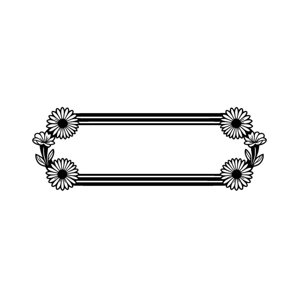 Daisy Floral Frame, Elegant Black White vector