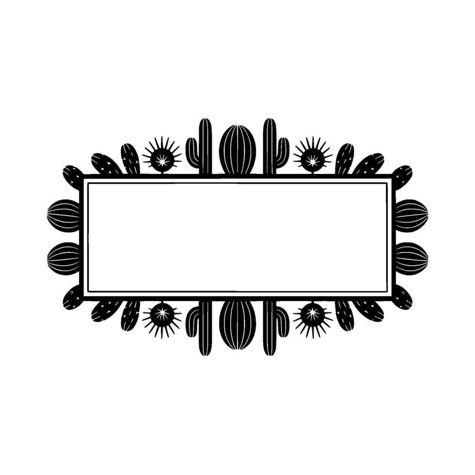 Minimalist Cactus Frame, Black and White, Desert Border, Invitation Template vector