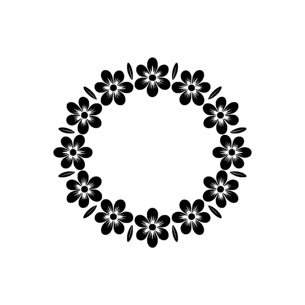 Floral Wreath Silhouette Minimalist Black Flower Circle on Grey vector