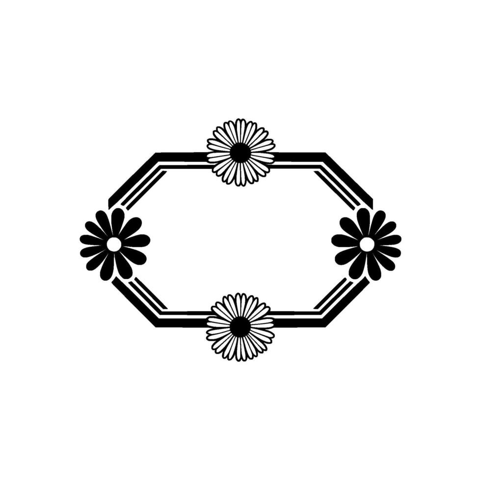 Minimalist Floral Frame Illustration Black and White on Gray vector