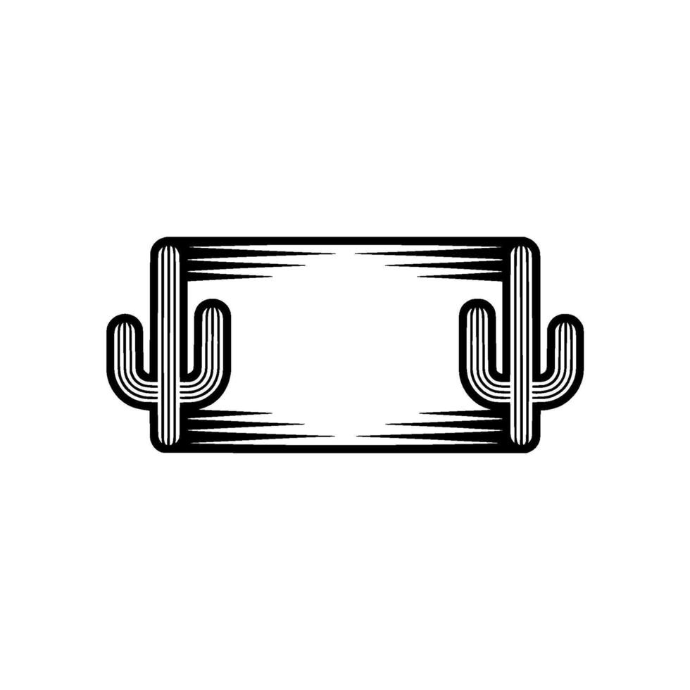 Desert Cactus Frame, Minimalist Line Art on White Background vector