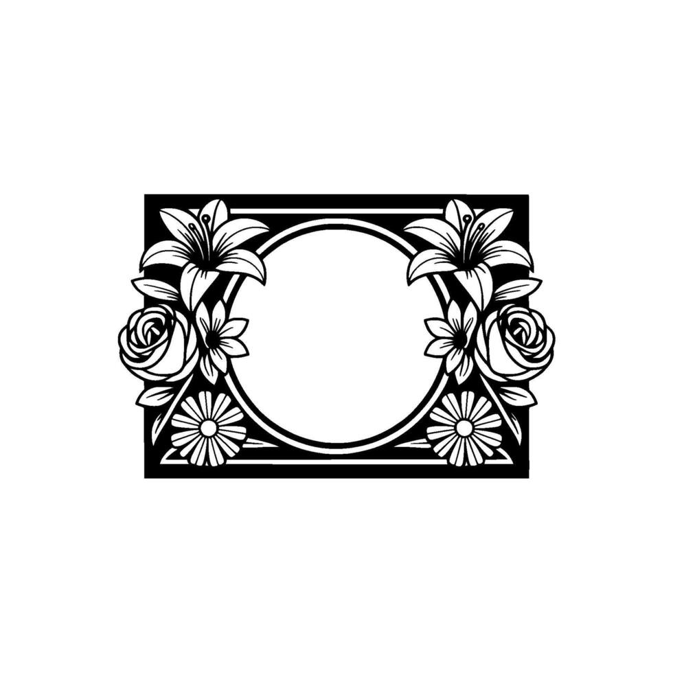 Elegant Floral Frame, Monochromatic for Invitations Graphics vector