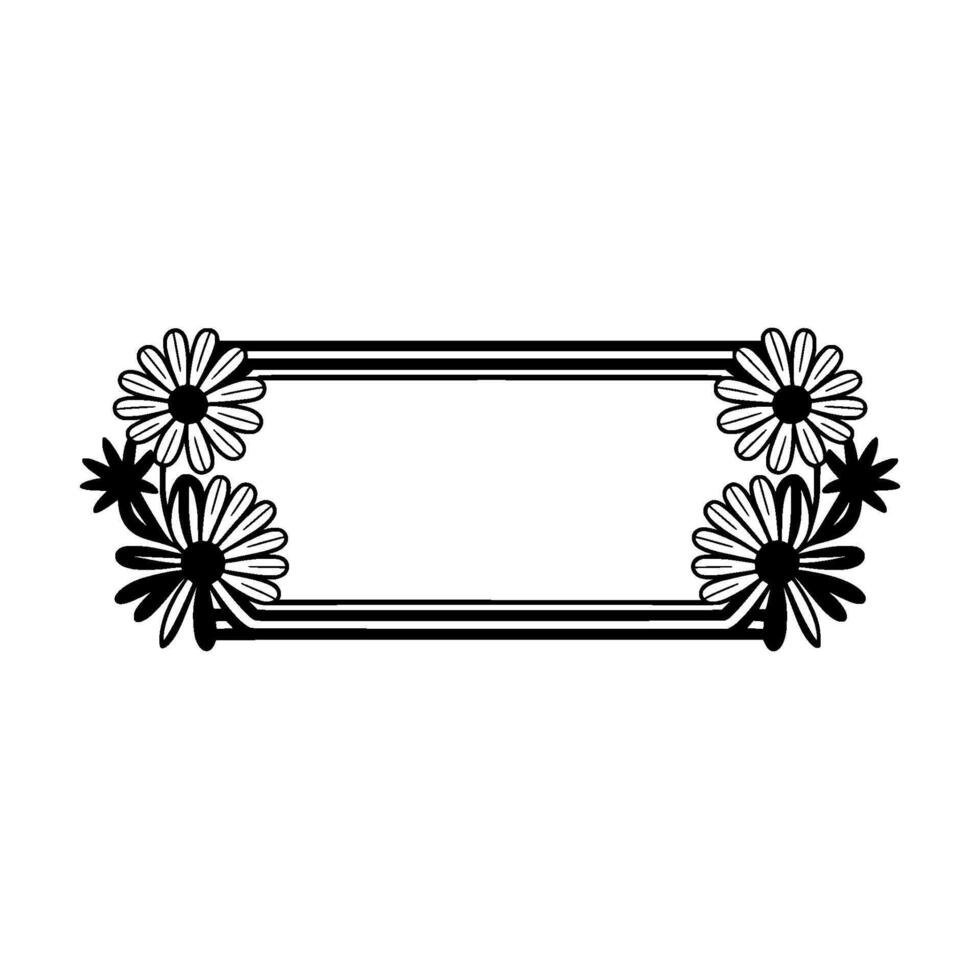 Daisy Frame, Black and White Floral Border vector
