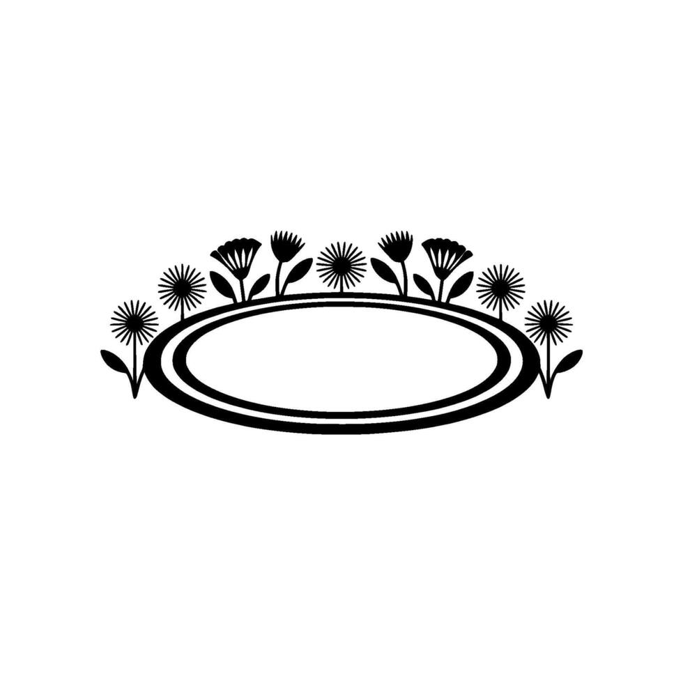 Floral Frame with Oval Center in Black and White vector