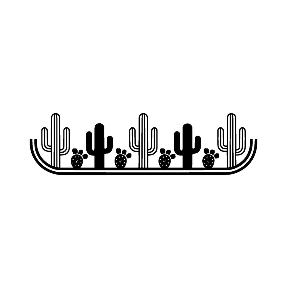 Minimalist Desert Cactus Border , Black and White, Line art vector
