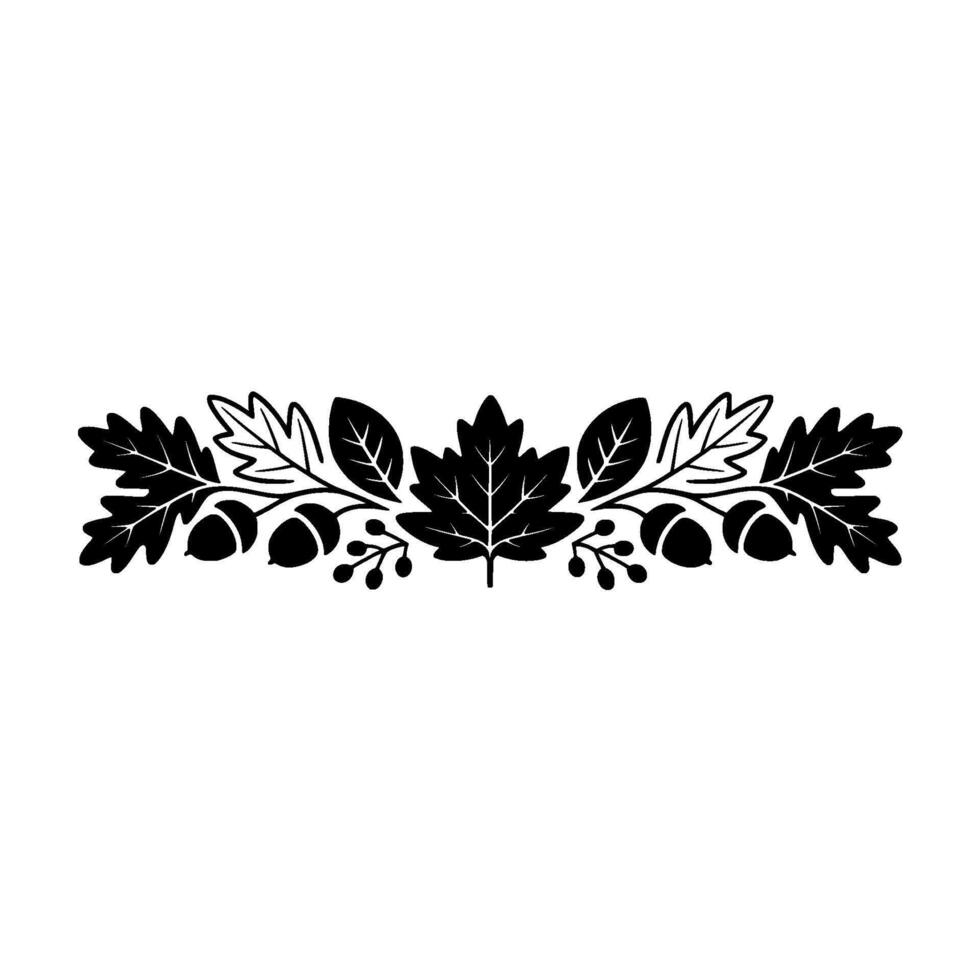 Autumnal Leaf Acorn Border in Black on White vector