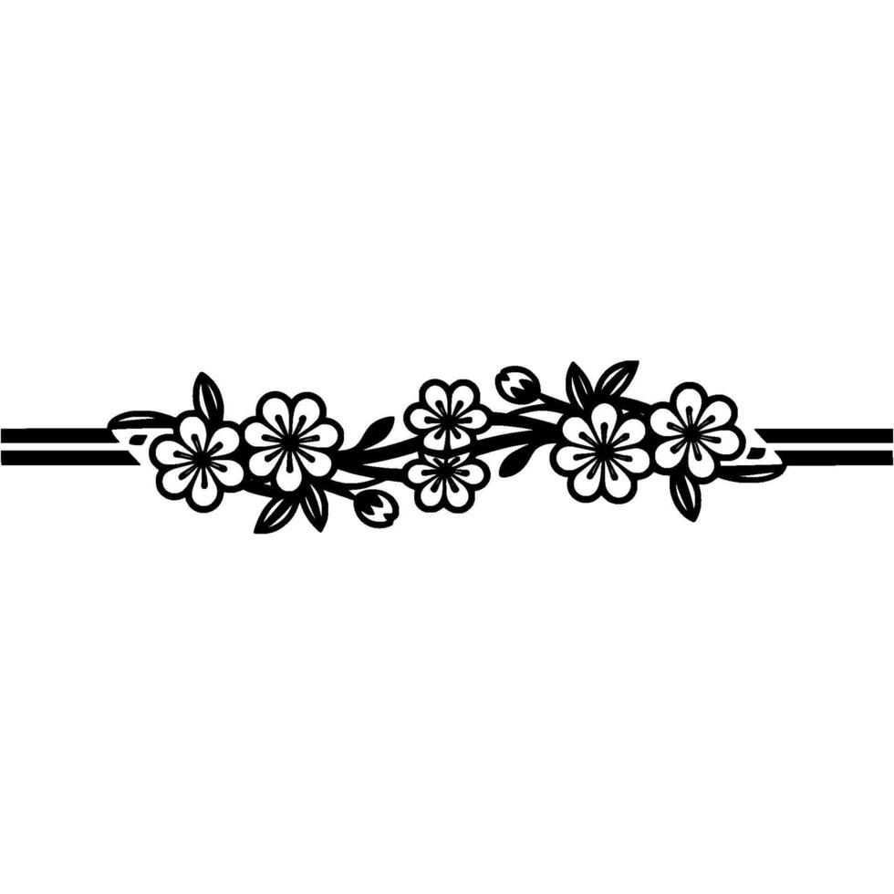 Minimalist Cherry Blossom Border, Black on White, Illustration vector