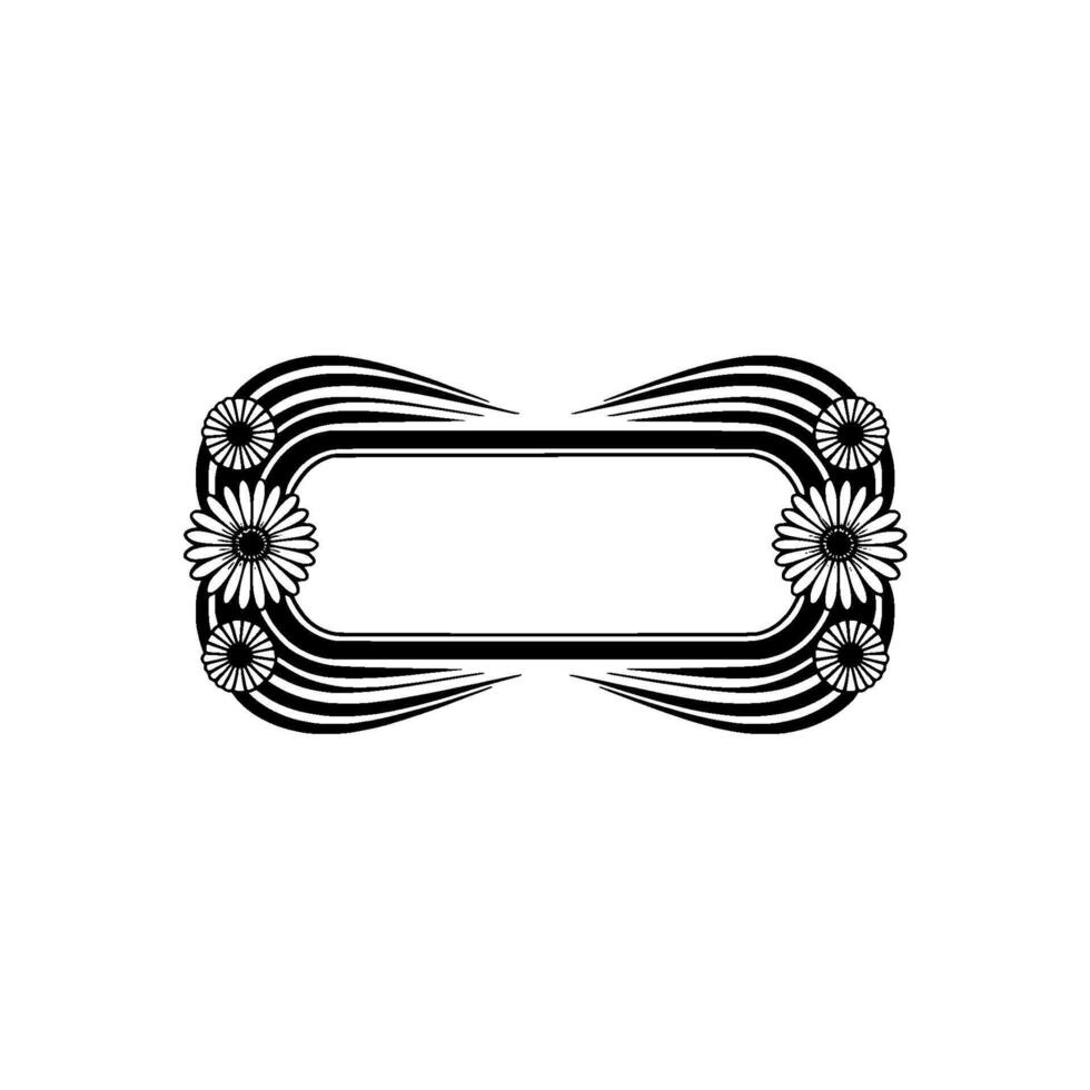 Art Deco Frame with Daisies, Black and White Decorative Element vector