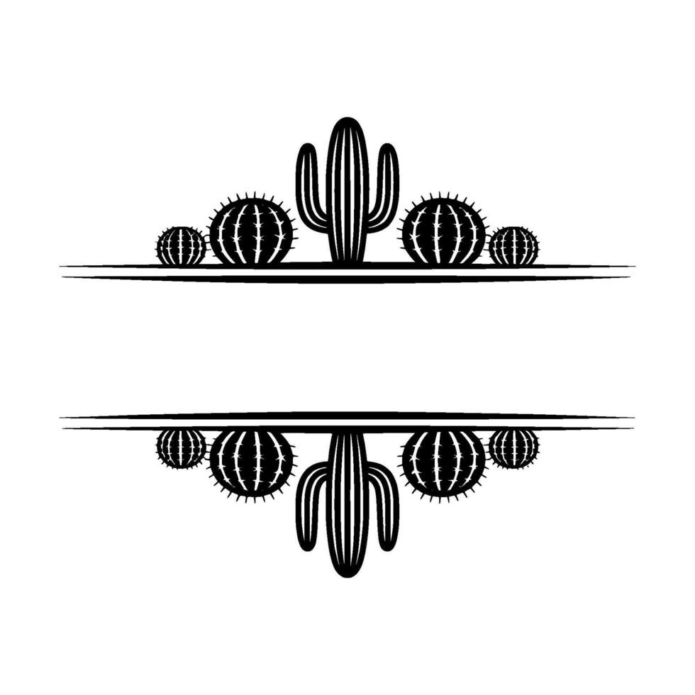Minimalist Cactus Frame Desert , Illustration, Black and White vector