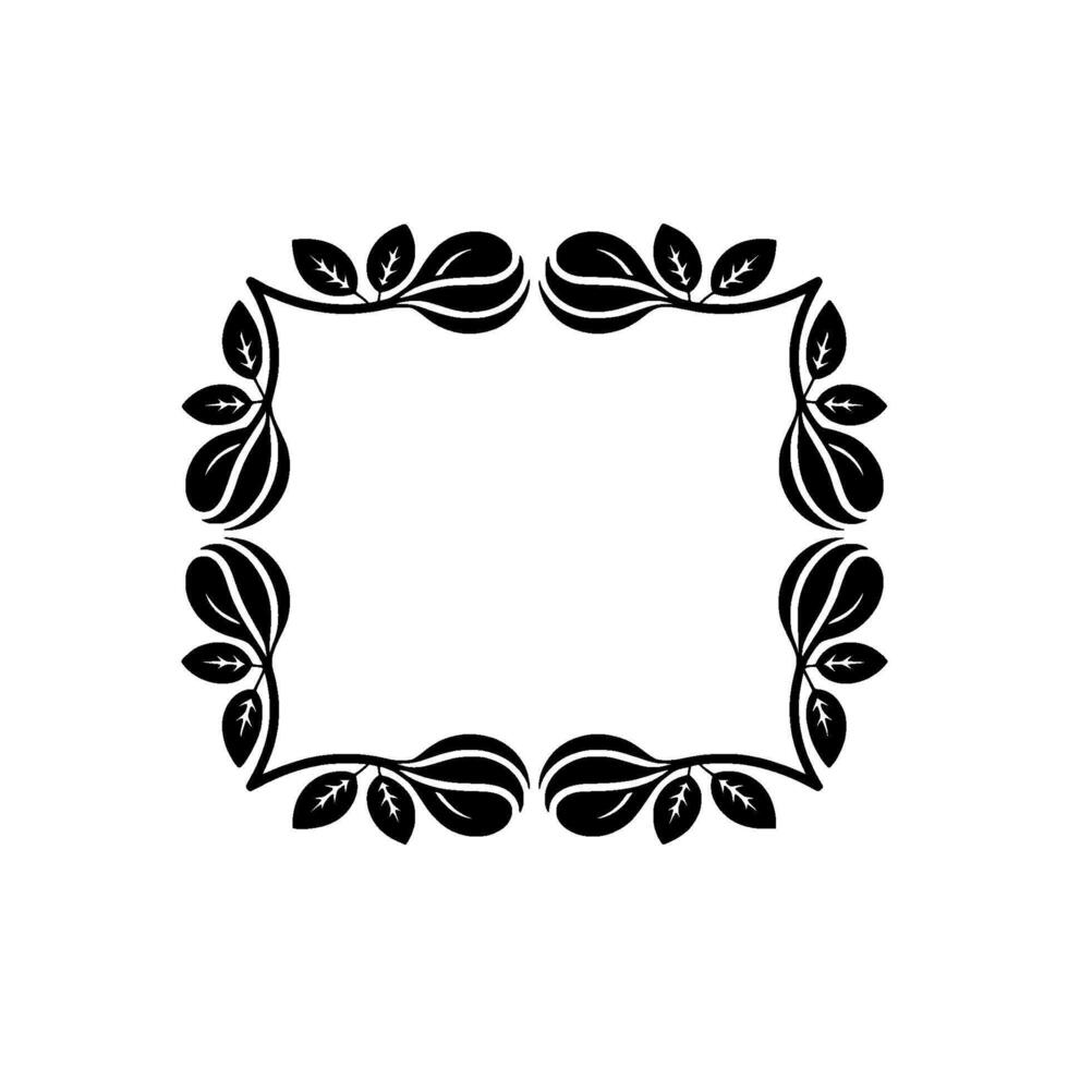 Elegant Black Leaf Frame on White Background, Leaves vector