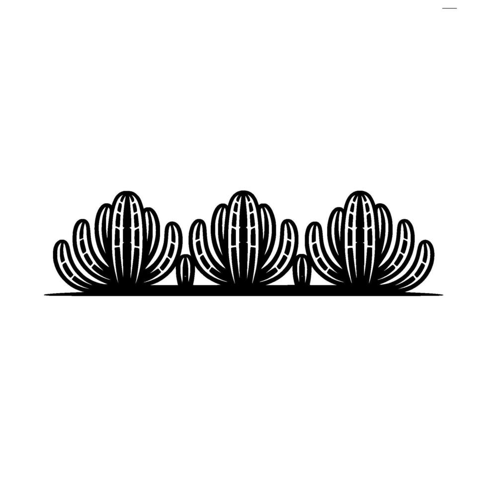 Minimalist Cactus Silhouette Border, Black White , Desert vector