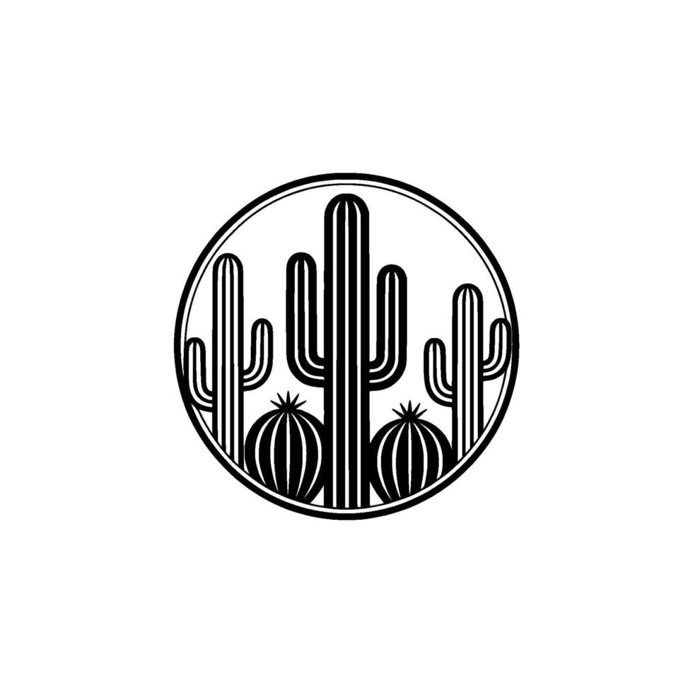 Minimalist Desert Cactus Black White , Emblem vector