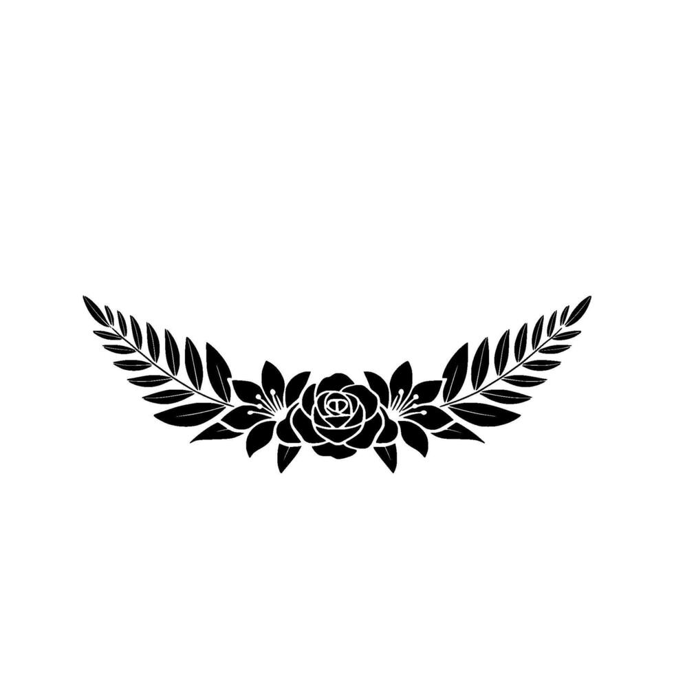 Elegant Black Floral Crest - Rose, Lilies, Leaves, Border, Minimalist vector