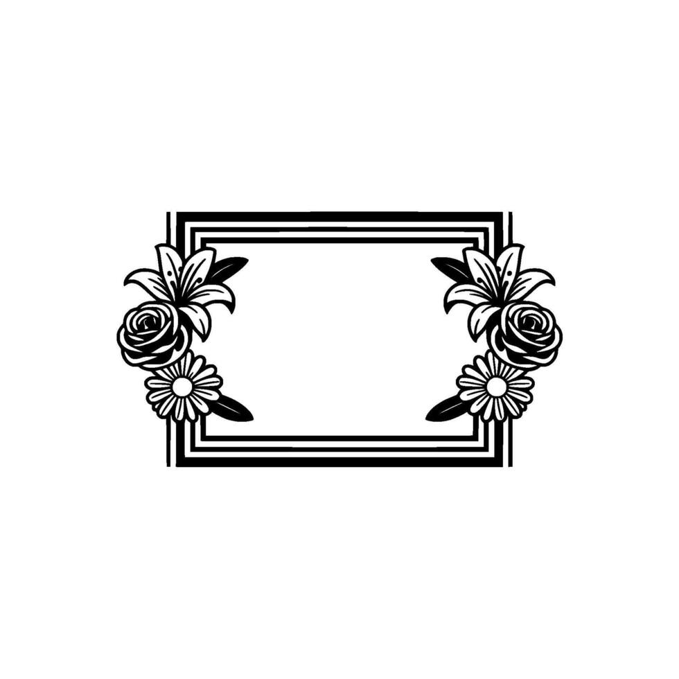 Elegant Floral Frame Black White, Minimalist, Element vector