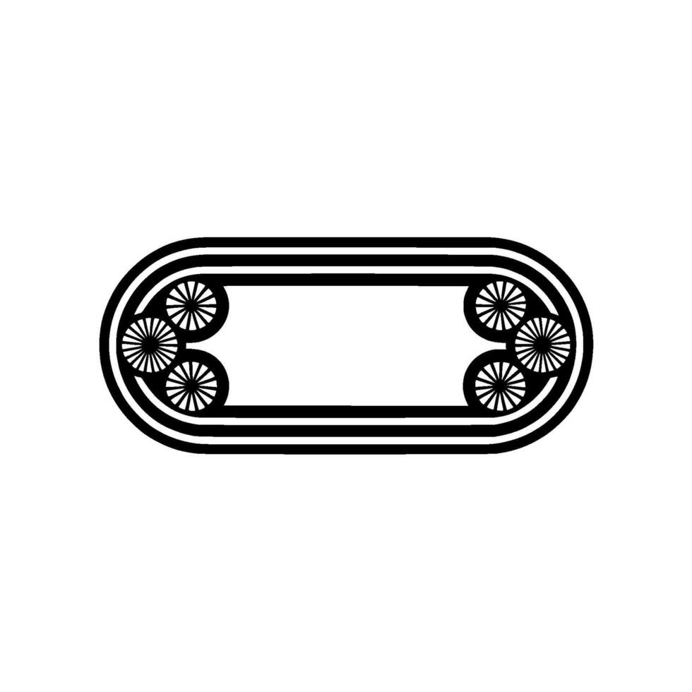Minimalist Ornamental Oval Frame with Geometric , Black on White vector
