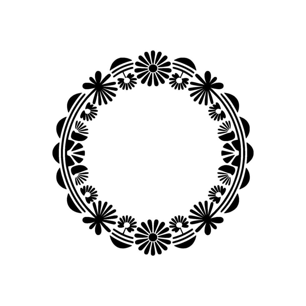 Minimalist Floral Wreath - Black and White Decorative Element vector