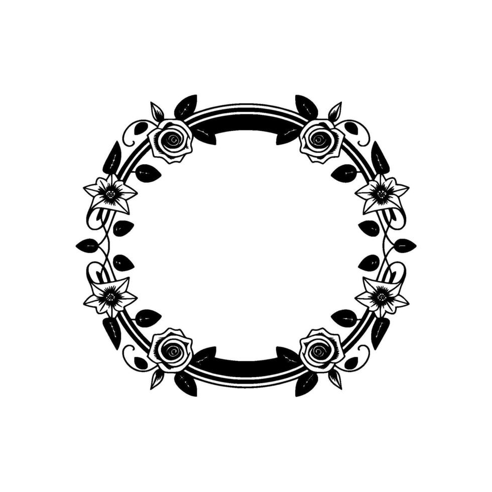 Elegant Floral Wreath Frame, Monochrome , Wedding Invitation, Border vector